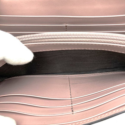 Gucci 388679 2067 Striped Ribbon Long Wallet Pink Beige Leather Women