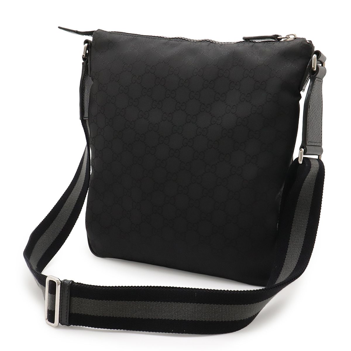 Gucci GG Nylon Shoulder Bag Crossbody Depth None Leather Black Black Gray