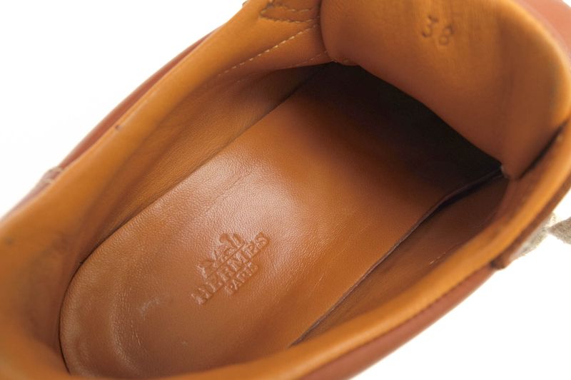 Hermes Shoes Sneakers Shoes Low Cut Ladies Women Leather Genuine Brown Quick H