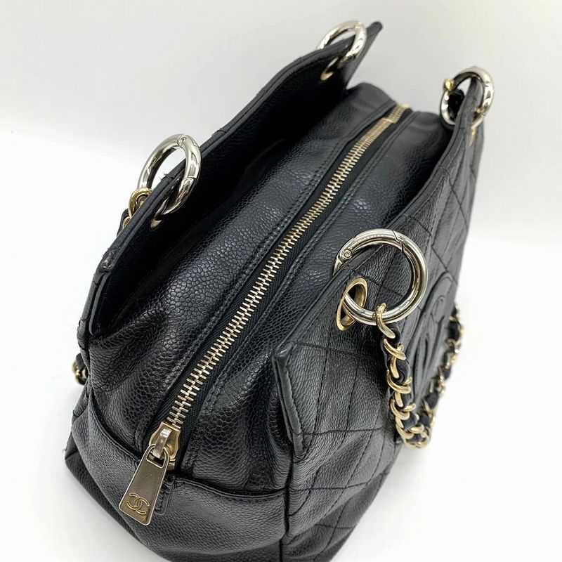 Chanel Handbag Chain Shoulder Bag Matelasse Coco Mark Caviar Skin Black Women's