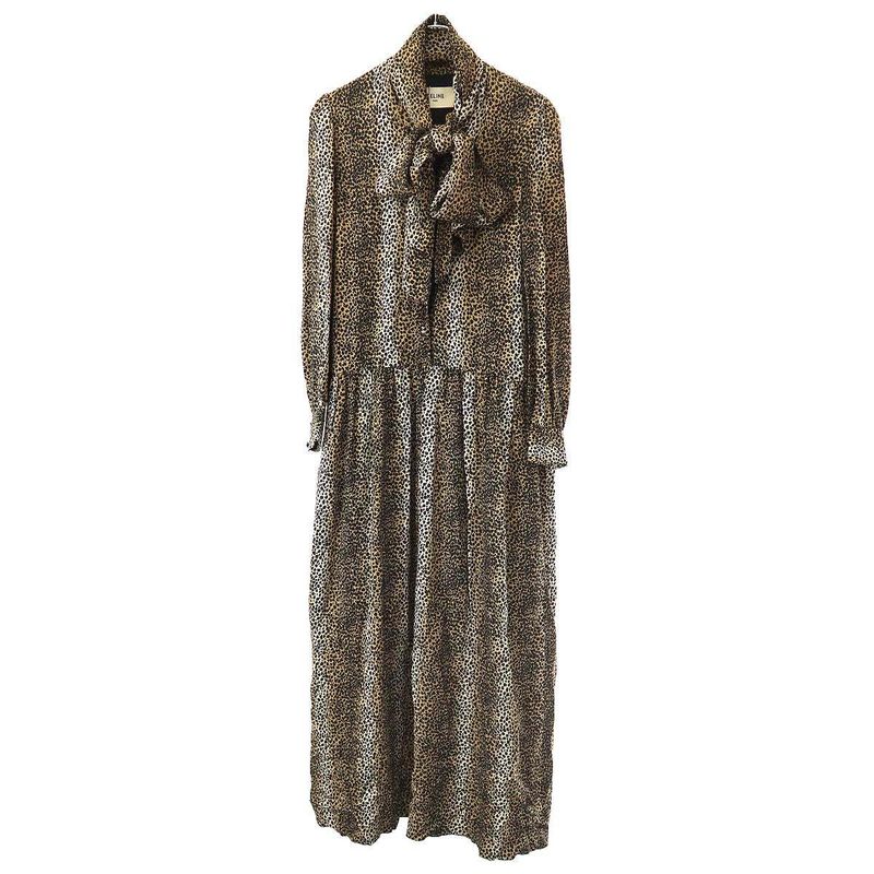 Celine 19aw Leopard Dress Ribbonette Cles Opal Dress 2r399450f Beige 36
