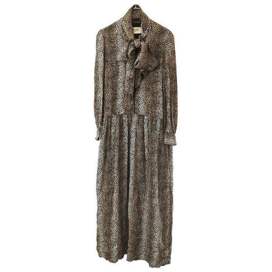 Celine 19aw Leopard Dress Ribbonette Cles Opal Dress 2r399450f Beige 36