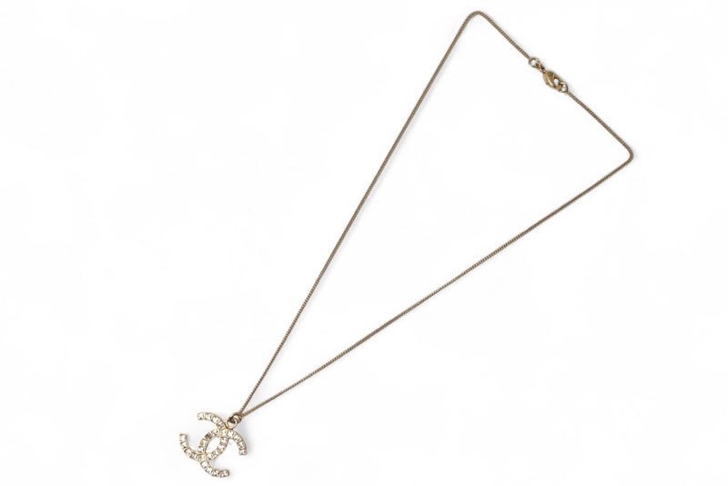 Chanel Necklace Pendant Chanel Coco Mark CC Rhinestone Vintage Gold B12
