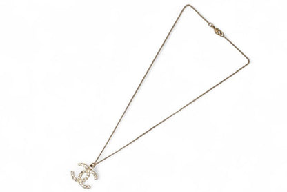 Chanel Necklace Pendant Chanel Coco Mark CC Rhinestone Vintage Gold B12