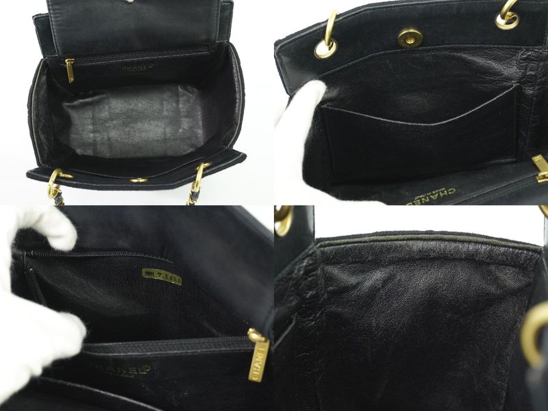 Authentic Chanel Chocolate Bar Chain Shoulder Bag Tote Bag Canvas Black