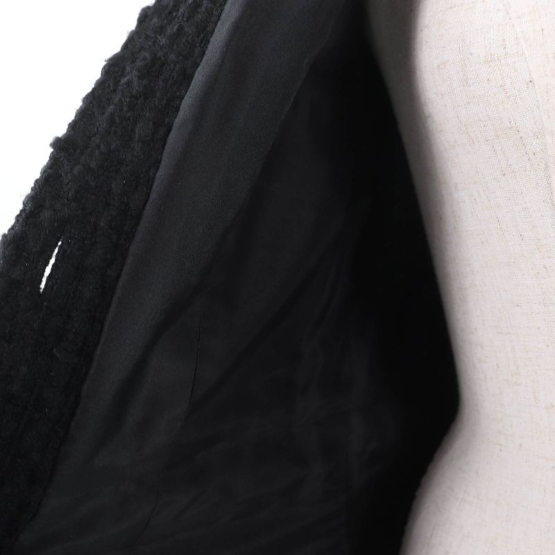 CHANEL P46625v28631 Wool Tweed Coat With Coco Mark Buttons Black 34 Made In