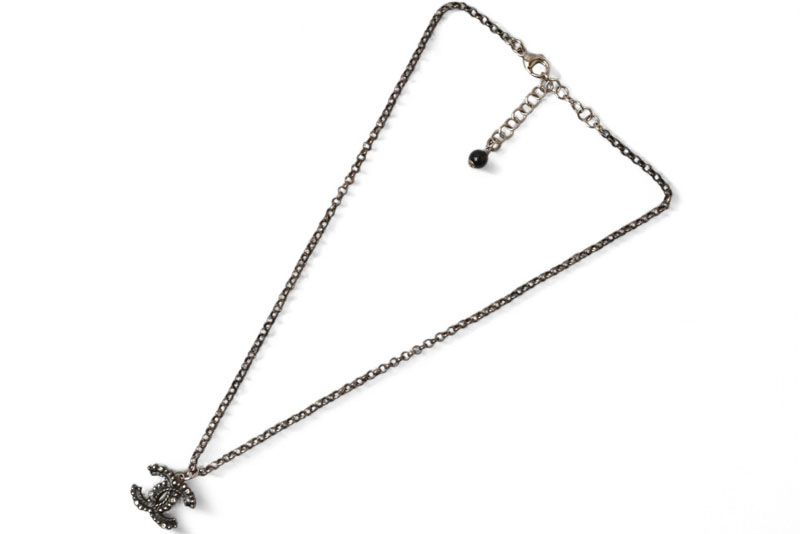 Chanel Necklace Pendant Chanel Coco CC Rhinestone Antique Silver 17 Mens Ladies