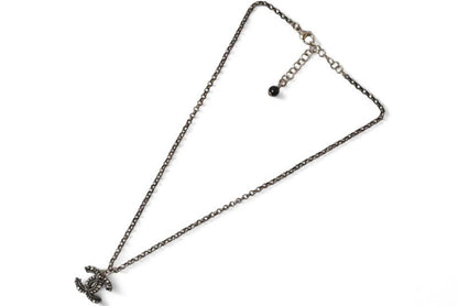Chanel Necklace Pendant Chanel Coco CC Rhinestone Antique Silver 17 Mens Ladies