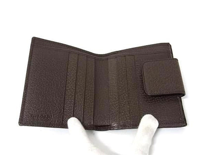 Bvlgari Logomania Canvas And Leather Bifold Wallet Billfold Brown Fu2105