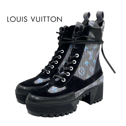 Louis Vuitton Laurie Line Monogram Boots Short Boots Shoes Leather Suede Black