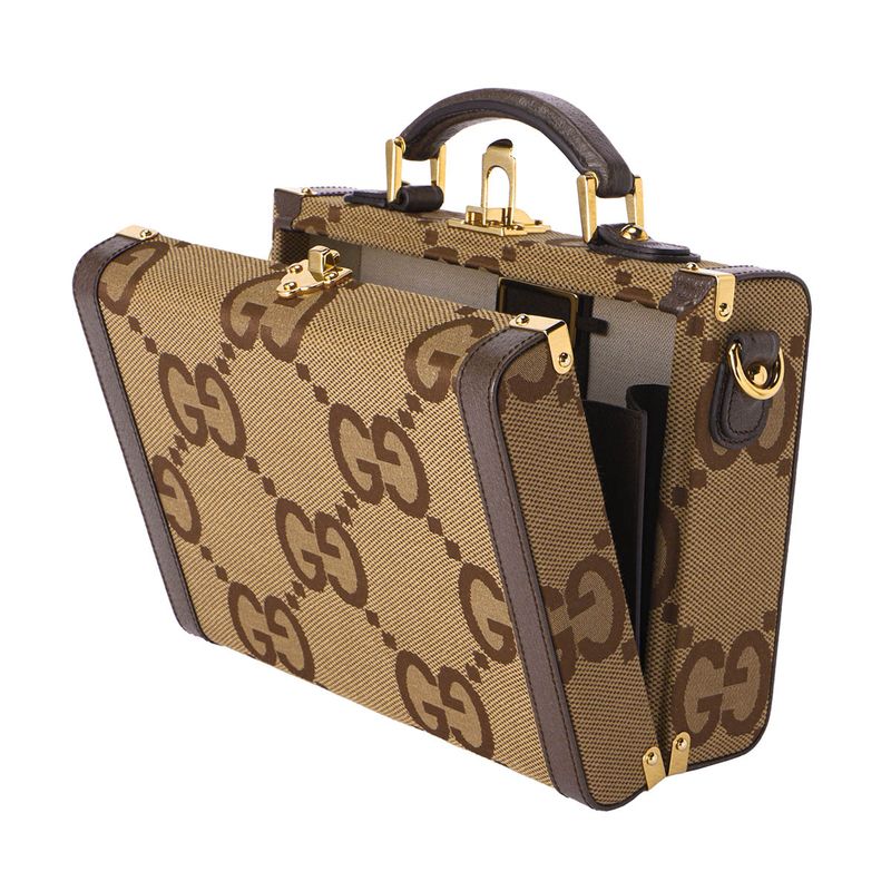 Gucci Shoulder Bag Jumbo GG Canvas Camel/ebony