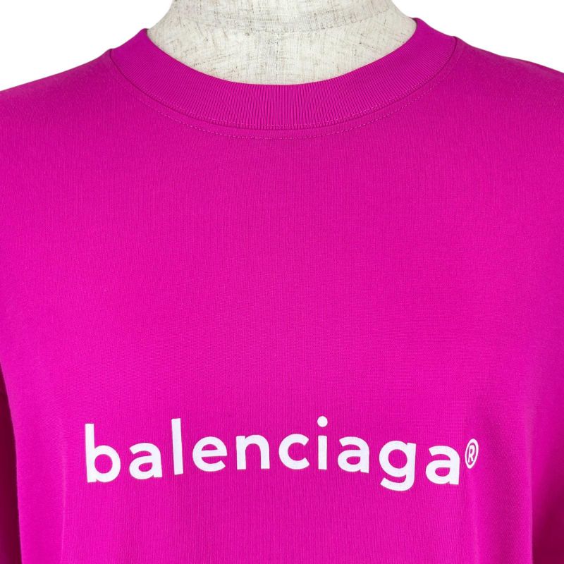 Balenciaga 612965 Logo Print Crew Neck Short Sleeve T-shirt Pink S Genuine