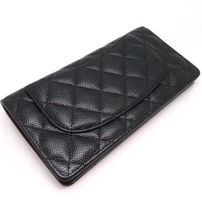 Chanel Bifold Long Wallet A31509 Caviar Skin Black Gold Hardware Coco Mark