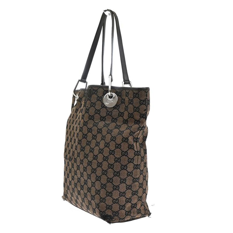 Gucci Tote Bag Canvas Leather Brown 07bs193