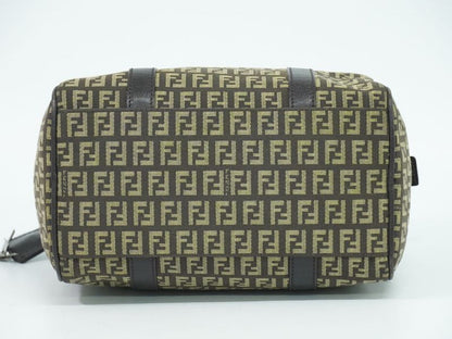 Authentic Fendi Zucchino Mini Boston Bag Handbag Canvas Beige Brown 8bl068