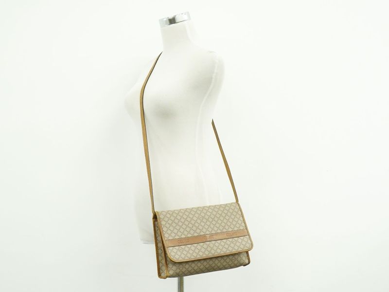 Authentic Celine Macadam Shoulder Bag Pochette PVC Beige Macadam Bag Pre-owned