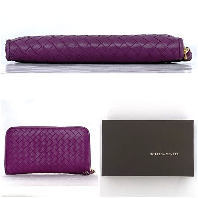 Bottega Veneta Round Zipper Long Wallet Purple Intrecciato