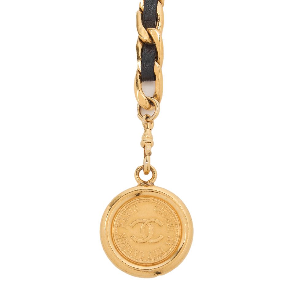 Chanel Coco Mark Chain Belt GP X Leather Black X Gold (gold Plated) Earring