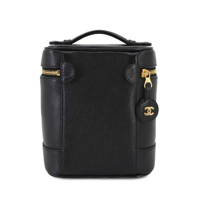 Chanel Vanity Hand Bag Caviar Skin Leather Black A01998 Coco Mark Gold Hardware