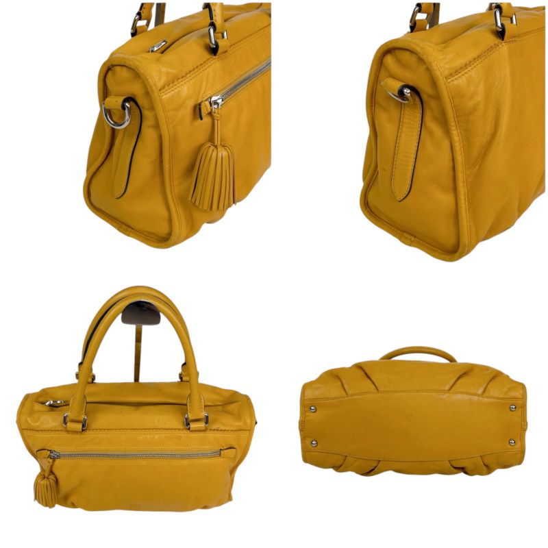 Loewe 2WAY Shoulder Bag Handbag Tassel Charm Fringe Anagram Logo Yellow Silver