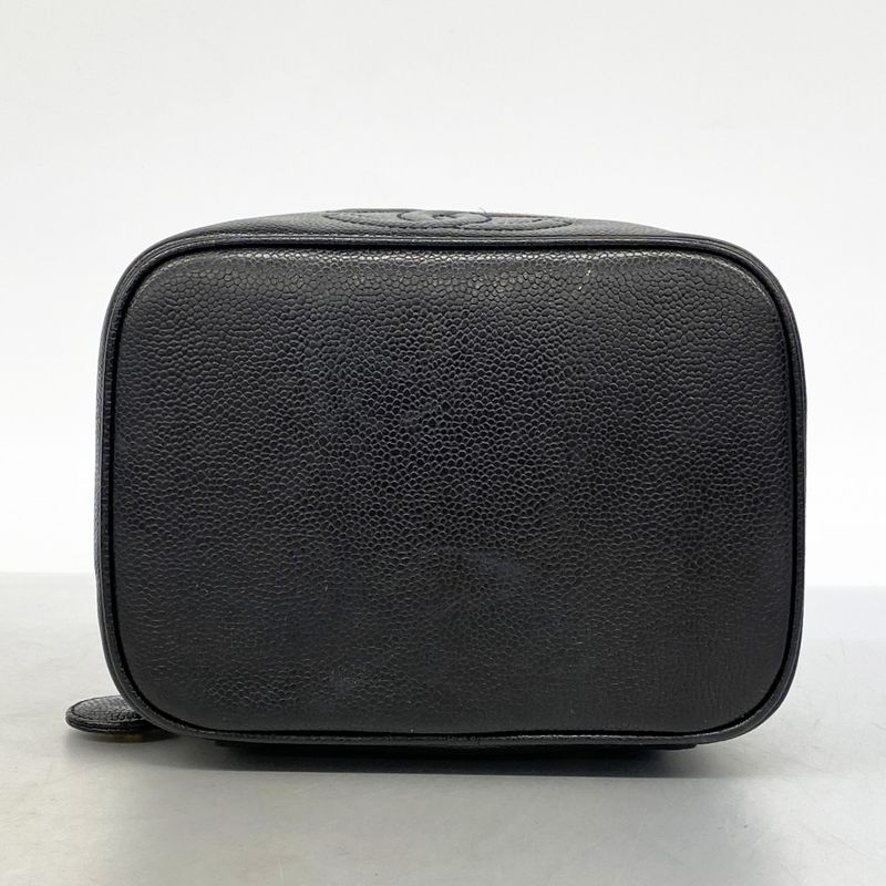 Chanel Vanity Bag Caviar Skin Black Gold Hardware Women