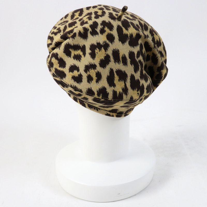 Christian DIOR 14leo910i134 Leopard Pattern Beret Beige Dark Brown 57 Made In