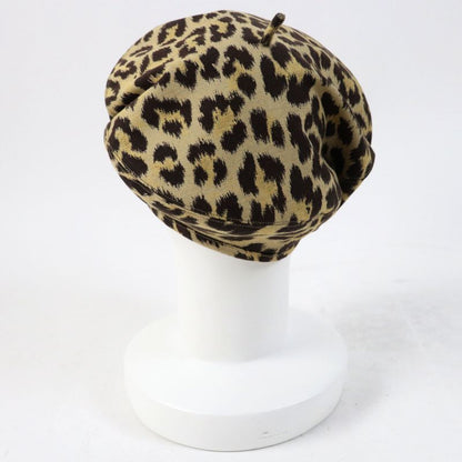 Christian DIOR 14leo910i134 Leopard Pattern Beret Beige Dark Brown 57 Made In