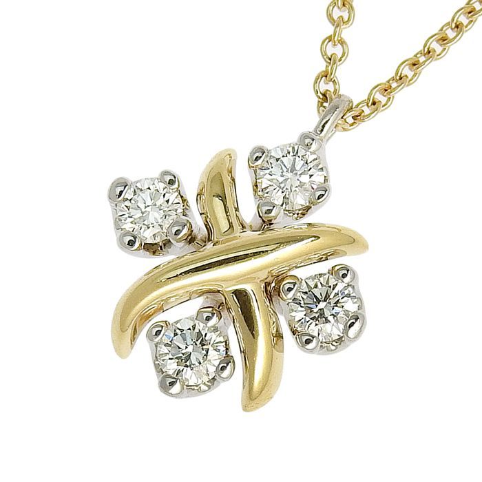 Tiffany & Co Jean Schlumberger Diamond Necklace 18K Yellow Gold Pt950 750