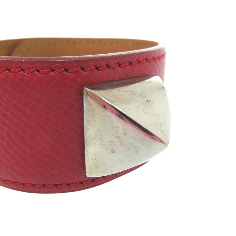 Hermes Medor Bangle Leather Metal Red Engraved D 0564 Hermes