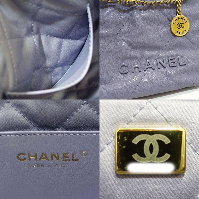 Chanel Chnel22 Mini Handbag 2WAY Soft Caviar Skin Purple Gold Hardware