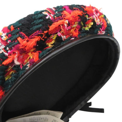 Gucci Tweed Check Beret With Ribbon GG Logo 729140 Wool Nylon Multicolor 1645
