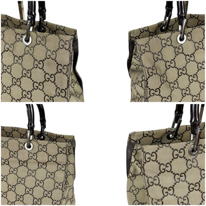 Gucci Tote Bag Bamboo Line GG Pattern Gray Black Nylon Canvas
