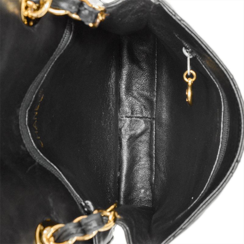 Chanel Matelasse Coco Mark Chain Shoulder Bag Lambskin Black Gold Hardware
