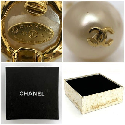 Chanel Earrings F22318 Gold Pearl White Coco Mark