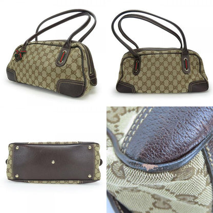 Gucci Boston Bag 161720 Sherry Princi GG Canvas Leather Beige Dark Brown Gold