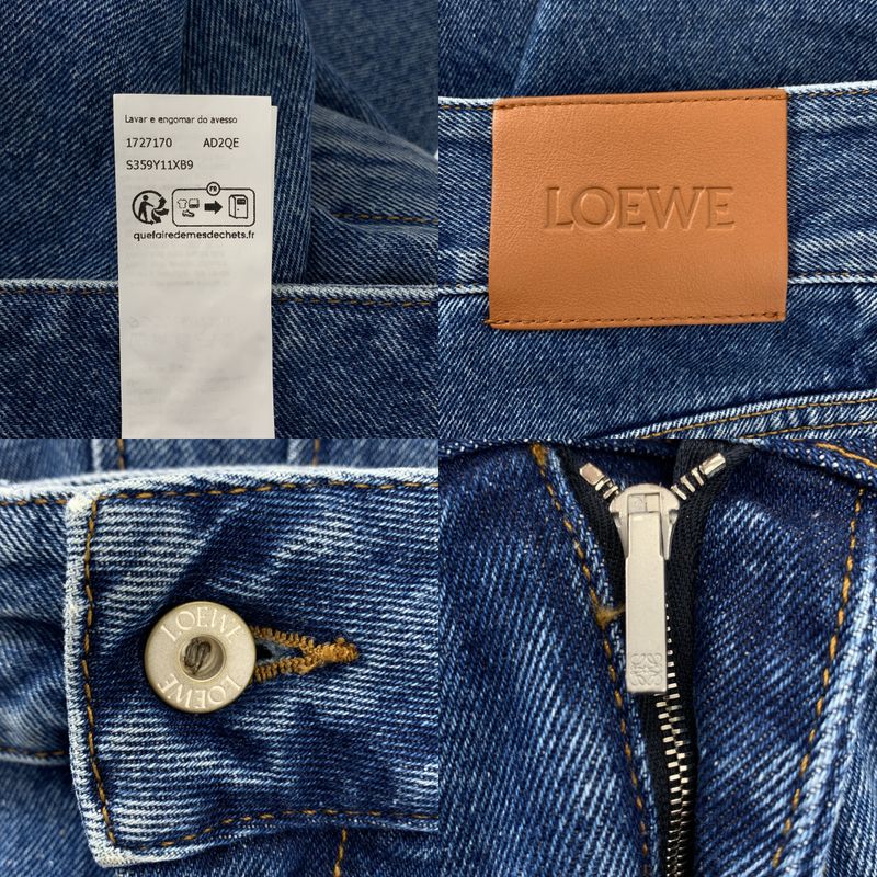Loewe - Anagram Logo Leather Patch Cut Off Denim Wide Shorts - 38 - Indigo -
