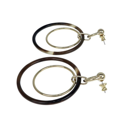 Hermes Amulet Duo Earrings Buffalo Horn Brown Gold Hardware Accessories