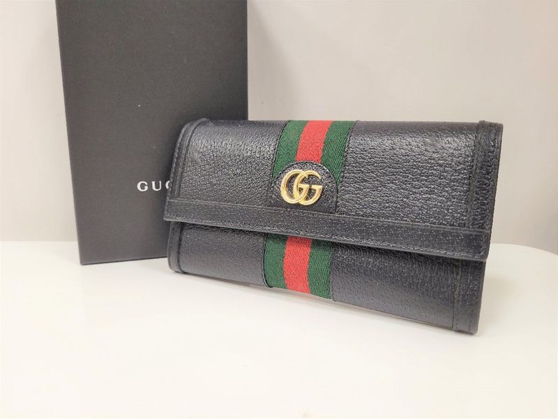 Gucci Bifold Long Wallet 719886 Off Dear Web Stripe Black Leather Accessories