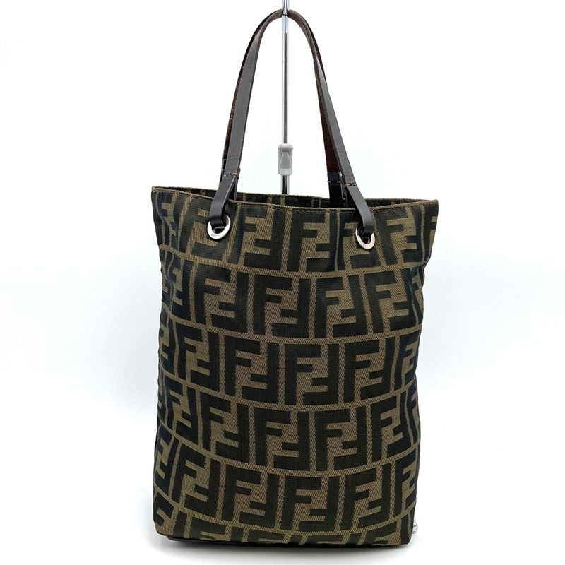 Fendi Handbag Khaki Nylon And Leather Zucca Women Men