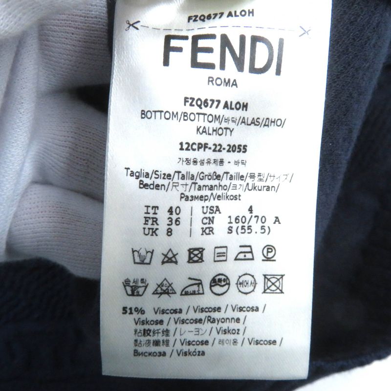 Fendi 2022 Fzq677 FF Logo Chain Knit Long Skirt Navy 40 Genuine