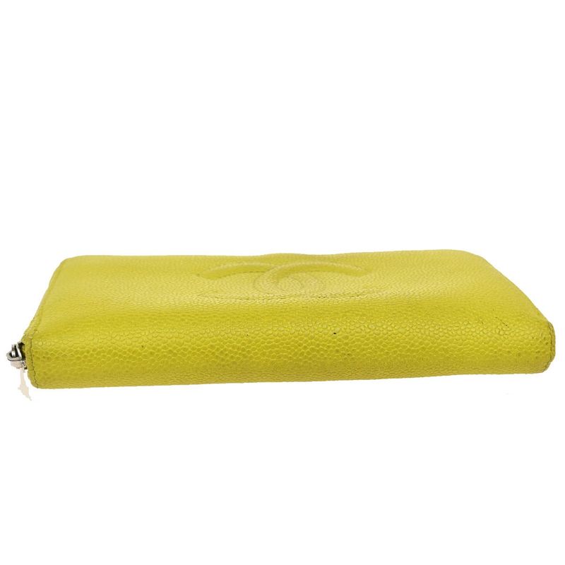 Chanel Long Wallet Round Zipper CC Caviar Skin Yellow 37ka813