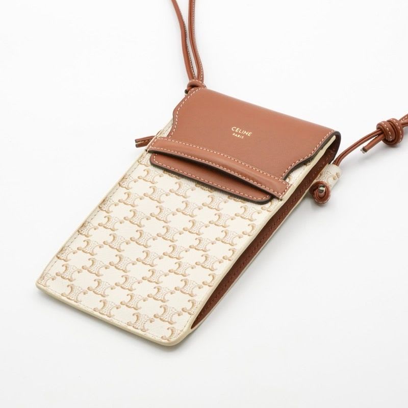 Celine Mobile Smartphone Accessories Leather Brown White Triomphe Logo Phone