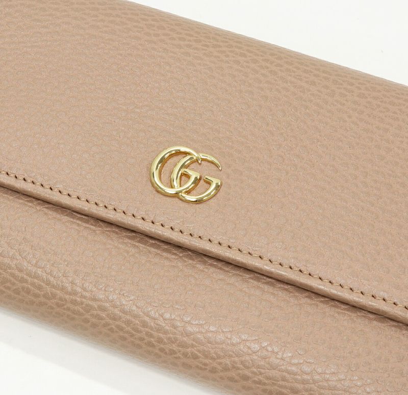 Gucci Zipper Long Wallet With Coin Purse GG Marmont Calfskin Dusty Pink Gold
