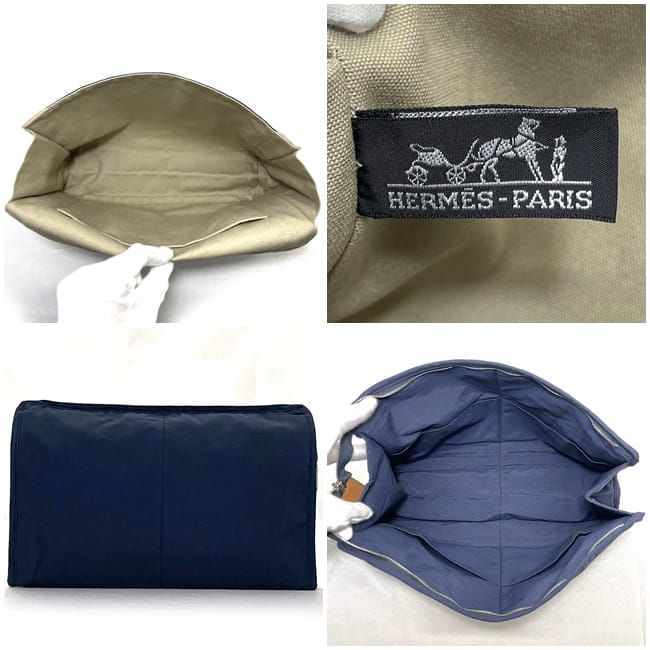 Hermes Clutch Bag Tapidocel Navy Beige Excellent Condition