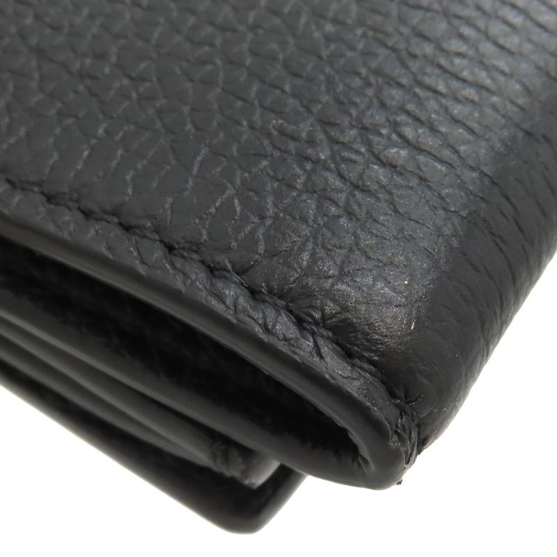 Gucci Trifold Wallet Logo Mini Wallet Leather Black Gold Hardware Black Compact