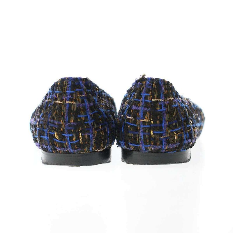 Chanel Ballerines Glitter Toe Tweed Flat Ballerina Shoes G27760 Navy 37
