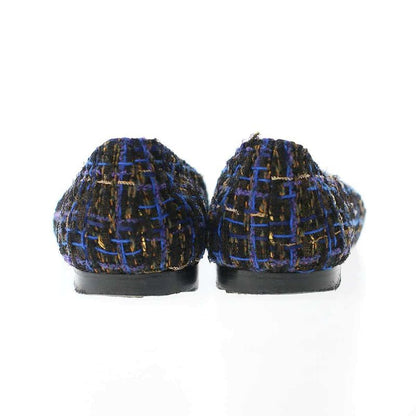 Chanel Ballerines Glitter Toe Tweed Flat Ballerina Shoes G27760 Navy 37