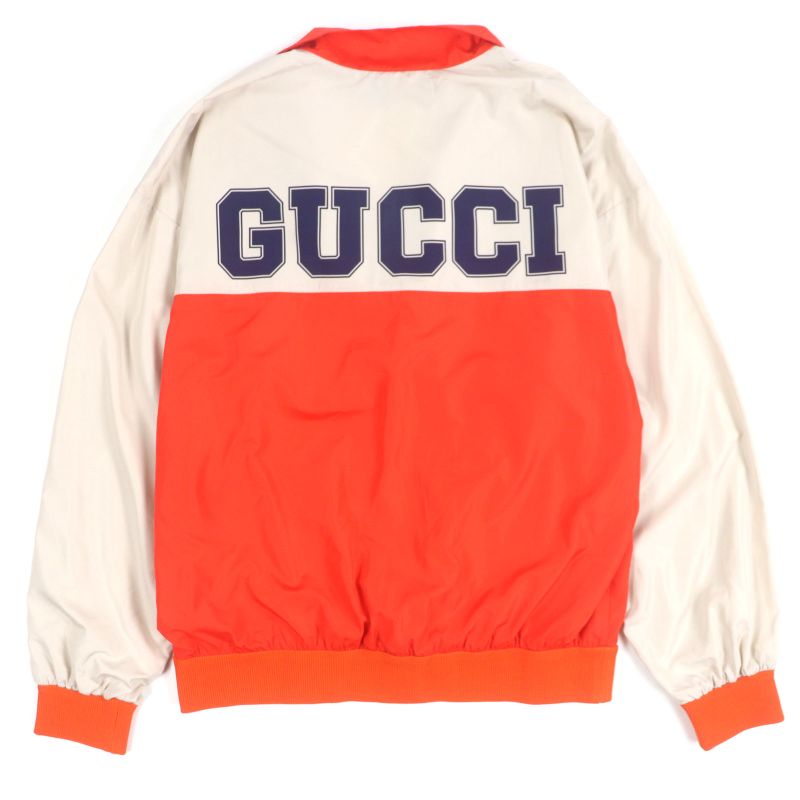  Gucci 693017 Interlocking G Back Print Zip Up Track Jacket Beige Orange S
