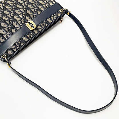 Christian Dior Trotter Navy X Gray Shoulder Bag Women's Gold Hardware