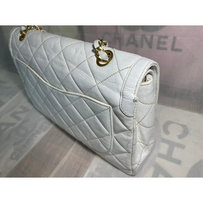 CHANEL CC Paris Limited Double Flap Bag Lambskin Matelasse Chain White